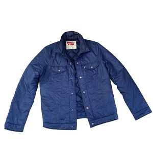 Levi's Relaxed Fit Lightweight‎ Padded Jacket Small Blue Snap Trucker Coat
